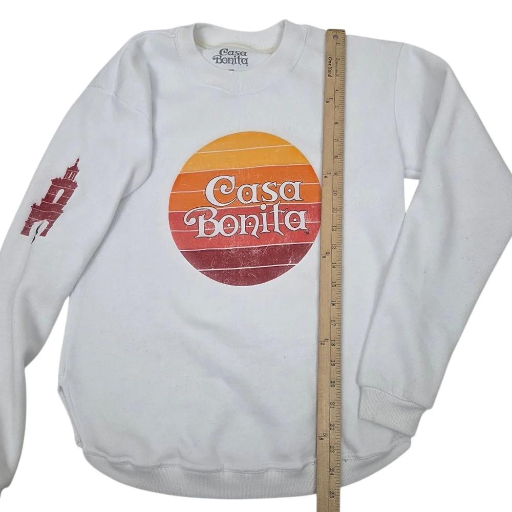Casa Bonita Pullover Sweatshirt Womens XS White Yellow Red Crew Neck - Picture 4 of 11